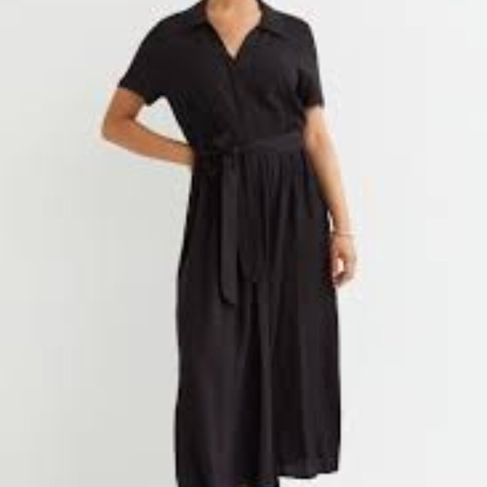 H&M Tie Belt Concealed Button Front Shirt Dress Small in Black